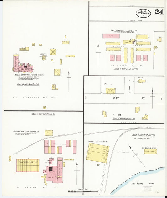 Sanborn Fire Insurance Map from Ottumwa, Wapello County, Iowa (1902), Sheet #0024 - Historic Sanborn Fire Insurance Map Print, vintage old map wall art