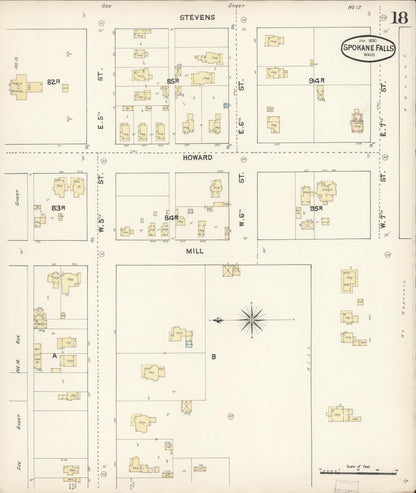 Sanborn Fire Insurance Map from Spokane, Spokane County, Washington (1890), Sheet #0018 - Complete Map Set gallery image, historic Sanborn map, vintage wall art, Washington Washington