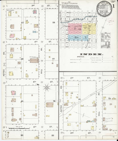 Sanborn Fire Insurance Map from Gallup, Mckinley County, New Mexico (1893), Sheet #0001 - Complete Map Set gallery image, historic Sanborn map, vintage wall art, New Mexico New Mexico