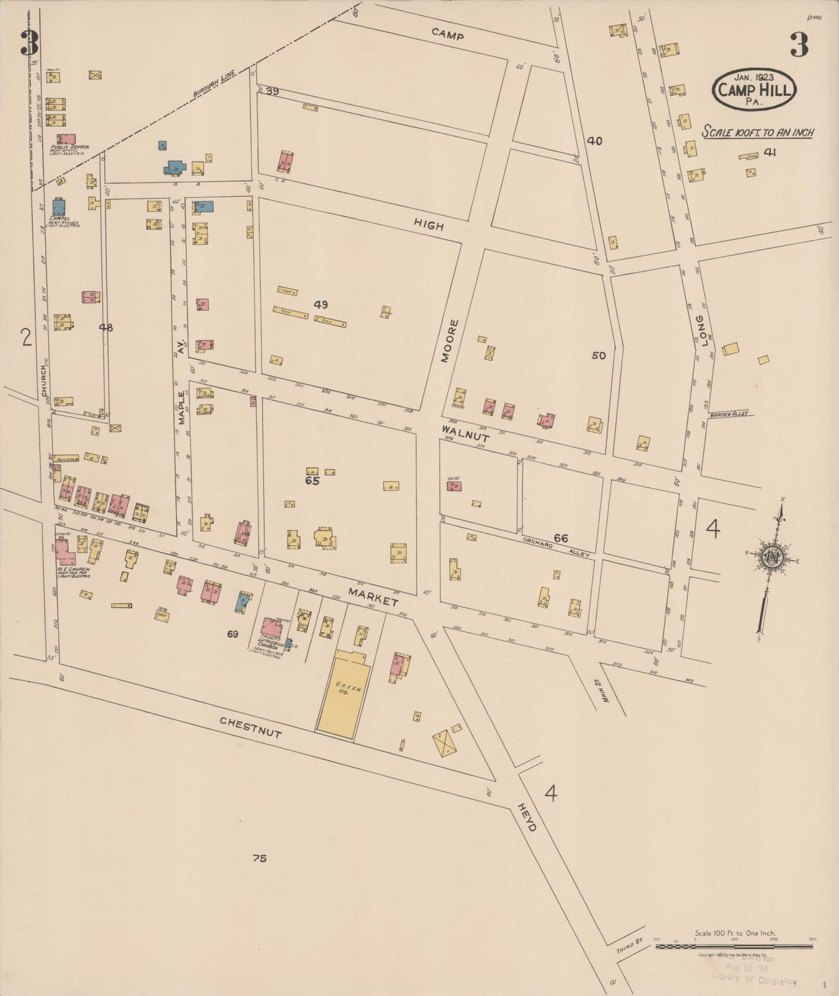 Sanborn Fire Insurance Map from Camp Hill, Cumberland County, Pennsylvania (1923), Sheet #0003 - Complete Map Set gallery image, historic Sanborn map, vintage wall art, Pennsylvania Pennsylvania
