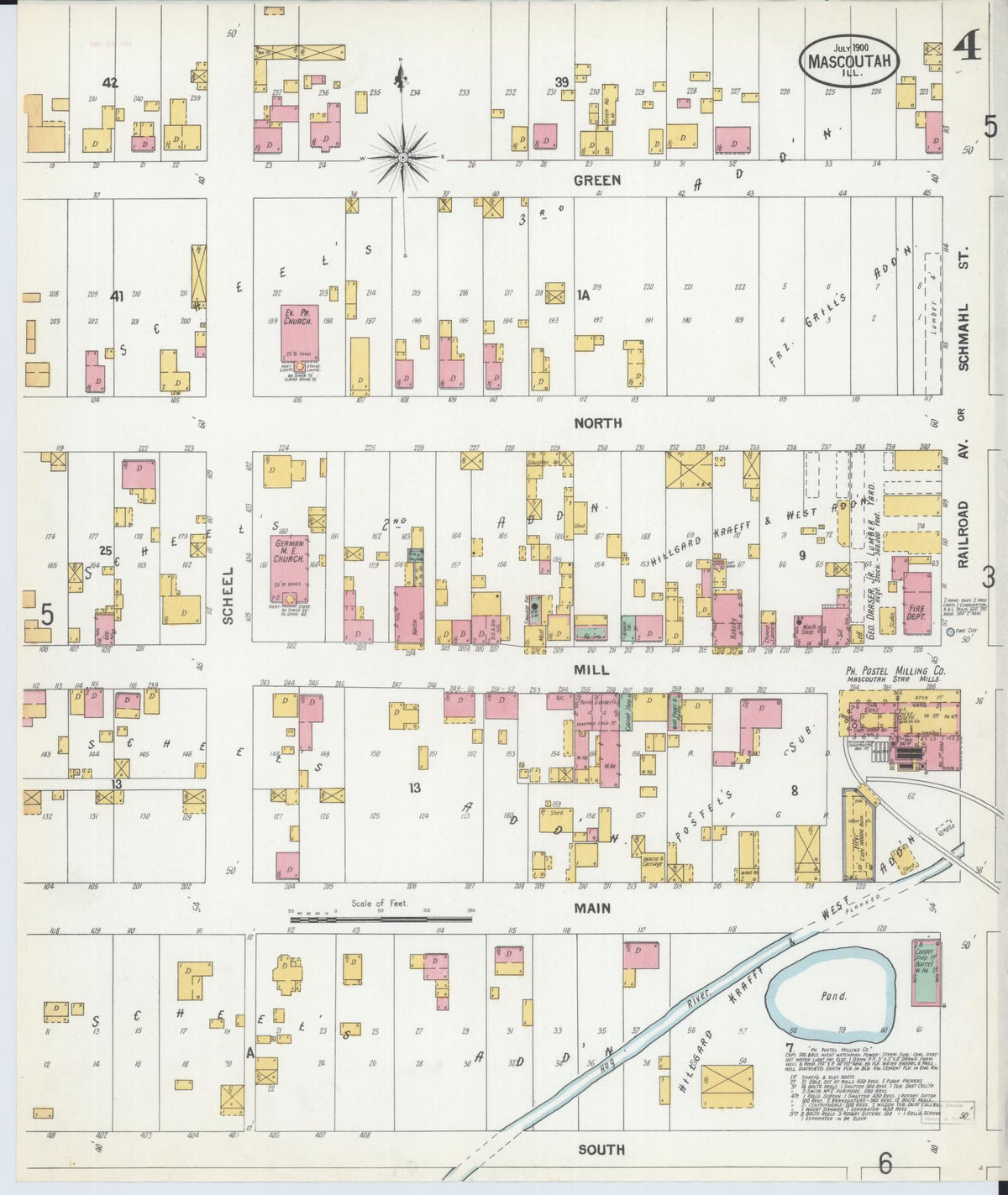 Sanborn Fire Insurance Map from Mascoutah, Saint Clair County, Illinois (1900), Sheet #0004 - Historic Sanborn Fire Insurance Map Print, vintage old map wall art, antique decor, genealogy gift, Illinois Illinois map