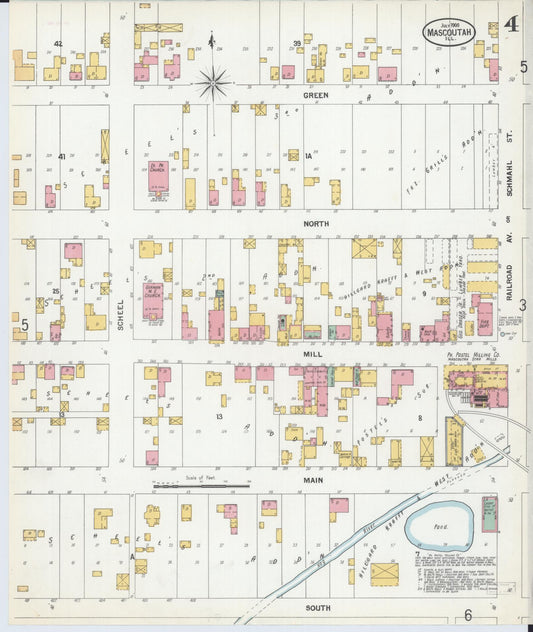 Sanborn Fire Insurance Map from Mascoutah, Saint Clair County, Illinois (1900), Sheet #0004 - Historic Sanborn Fire Insurance Map Print, vintage old map wall art, antique decor, genealogy gift, Illinois Illinois map