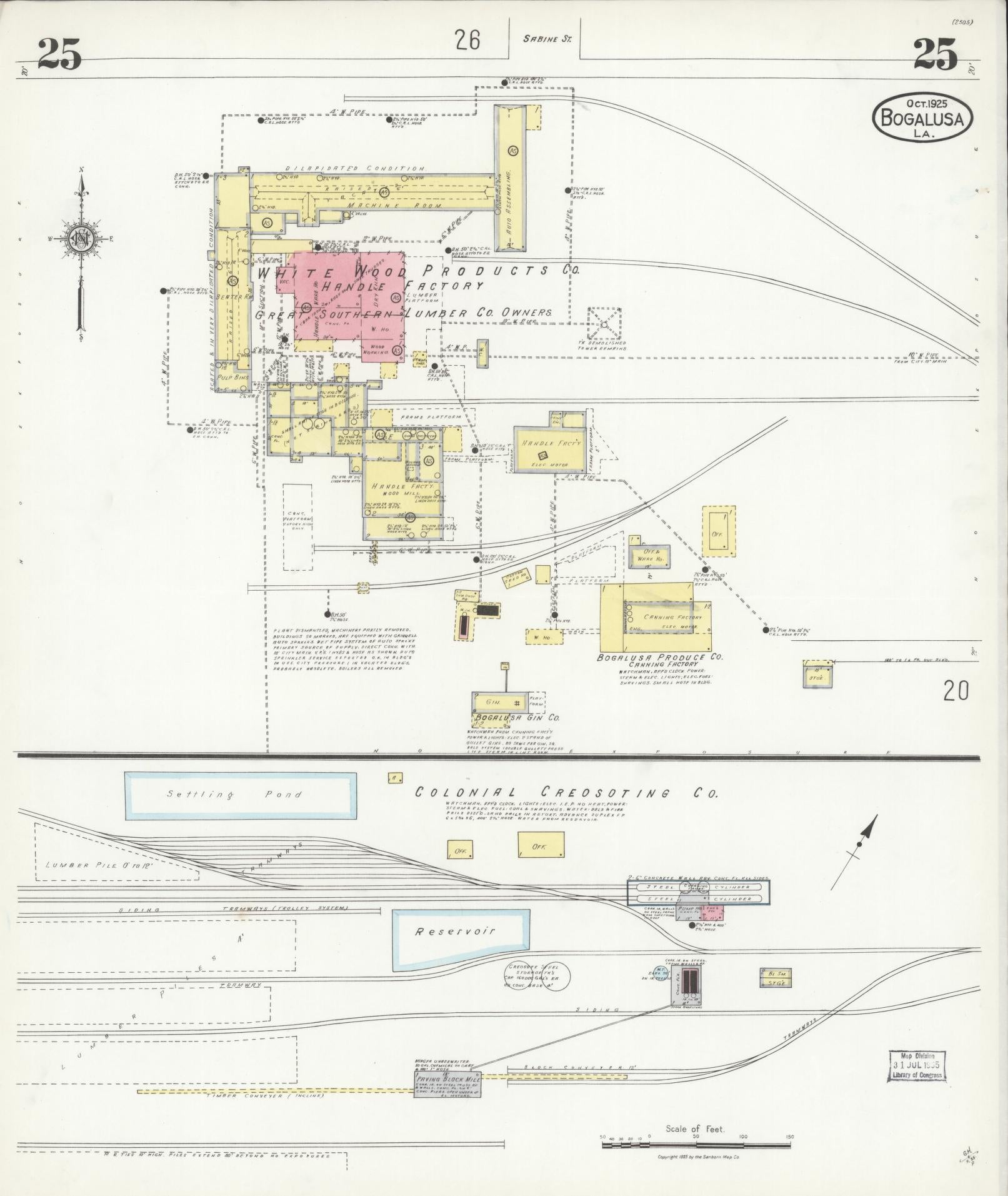Sanborn Fire Insurance Map from Bogalusa, Washington Parish, Louisiana (1925), Sheet #0025 - Historic Sanborn Fire Insurance Map Print, vintage old map wall art, antique decor, genealogy gift, Louisiana Louisiana map