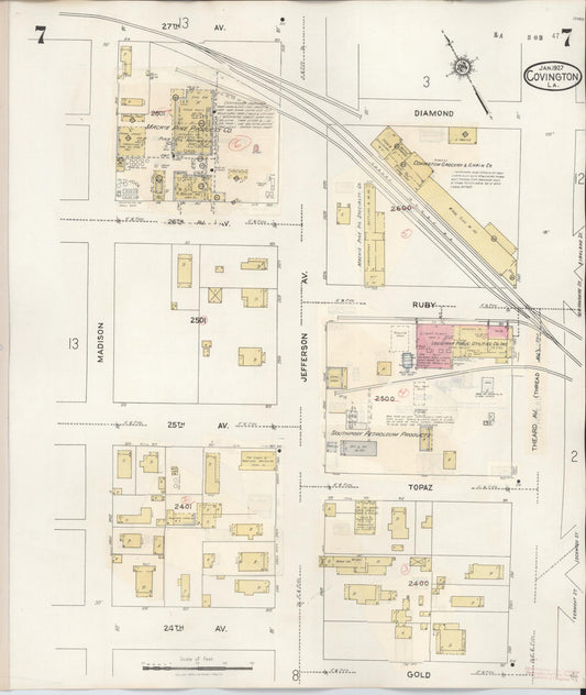 Sanborn Fire Insurance Map from Covington, Saint Tammany Parish, Louisiana (1941), Sheet #0007 - Historic Sanborn Fire Insurance Map Print, vintage old map wall art, antique decor, genealogy gift, Louisiana Louisiana map