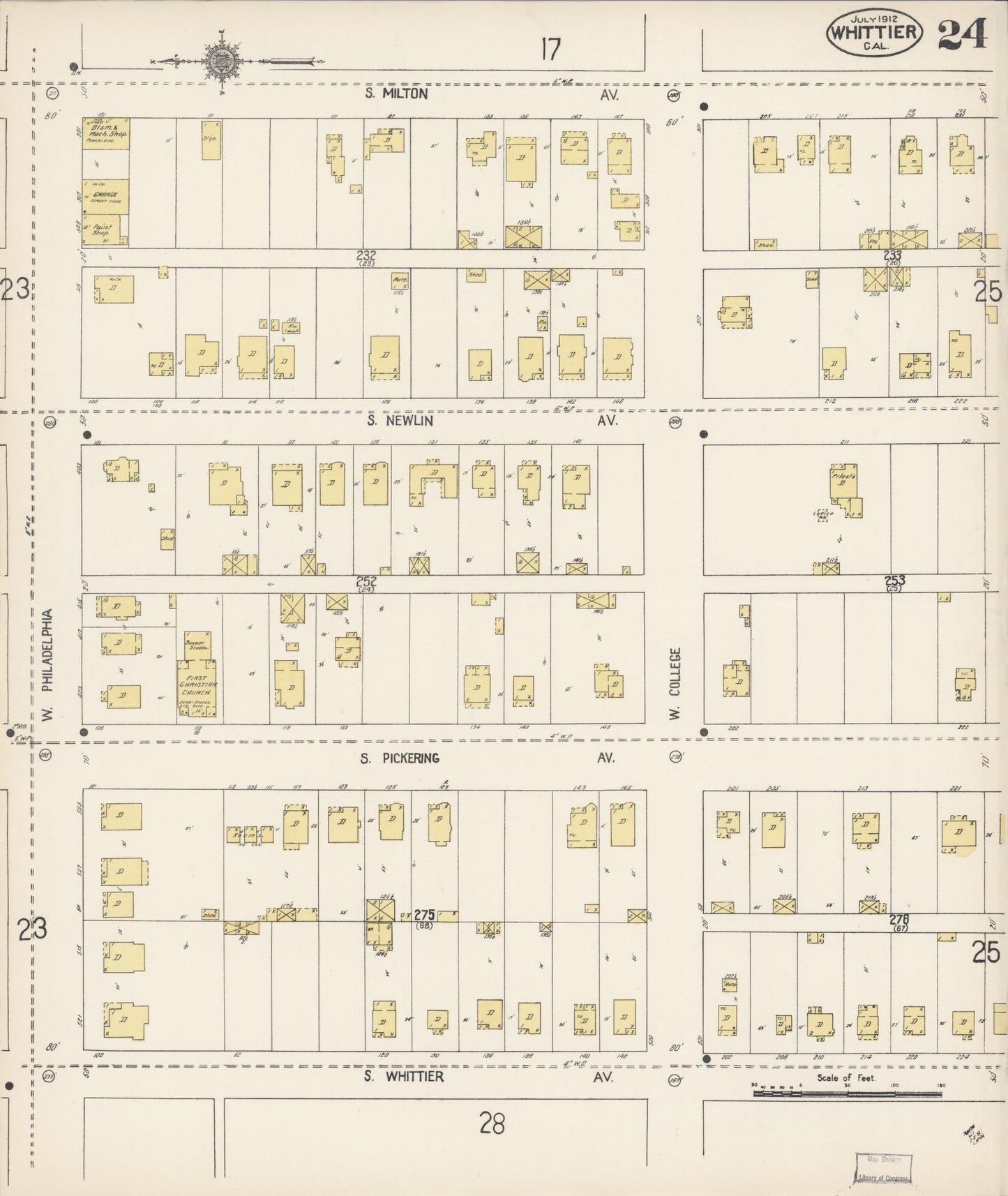 Sanborn Fire Insurance Map from Whittier, Los Angeles County, California (1912), Sheet #0024 - Complete Map Set gallery image, historic Sanborn map, vintage wall art, California California