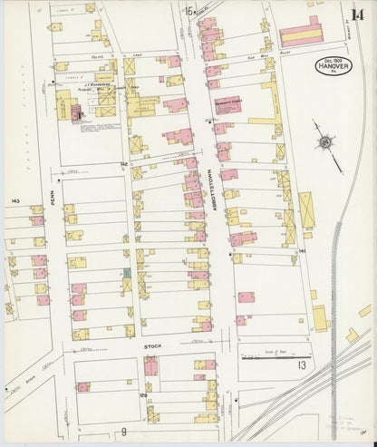 Sanborn Fire Insurance Map from Hanover, York County, Pennsylvania (1909), Sheet #0014 - Historic Sanborn Fire Insurance Map Print, vintage old map wall art, antique decor, genealogy gift, Pennsylvania Pennsylvania map