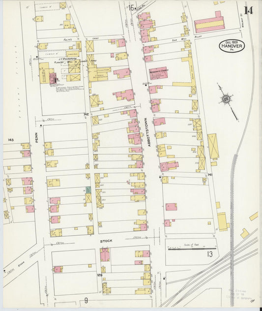 Sanborn Fire Insurance Map from Hanover, York County, Pennsylvania (1909), Sheet #0014 - Historic Sanborn Fire Insurance Map Print, vintage old map wall art, antique decor, genealogy gift, Pennsylvania Pennsylvania map