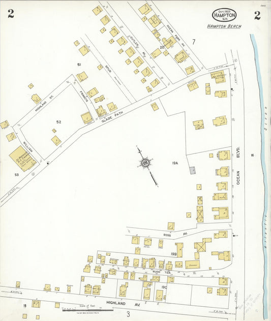 Sanborn Fire Insurance Map from Hampton, Rockingham County, New Hampshire (1923), Sheet #0002 - Historic Sanborn Fire Insurance Map Print, vintage old map wall art, antique decor, genealogy gift, New Hampshire New Hampshire map