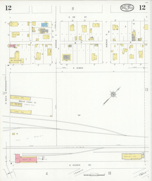 Sanborn Fire Insurance Map from Del Rio, Val Verde County, Texas (1930), Sheet #0012 - Historic Sanborn Fire Insurance Map Print, vintage old map wall art, antique decor, genealogy gift, Texas Texas map