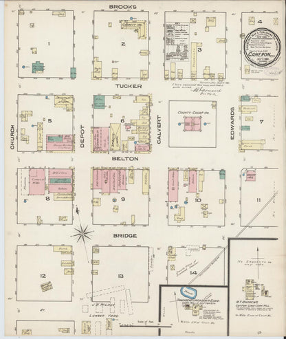 Sanborn Fire Insurance Map from Cameron, Milam County, Texas (1885), Sheet #0001 - Historic Sanborn Fire Insurance Map Print, vintage old map wall art, antique decor, genealogy gift, Texas Texas map