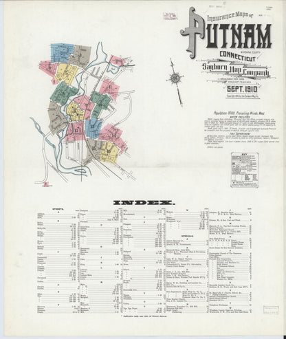 Sanborn Fire Insurance Map from Putnam, Windham County, Connecticut (1910), Sheet #0001 - Complete Map Set gallery image, historic Sanborn map, vintage wall art, Connecticut Connecticut
