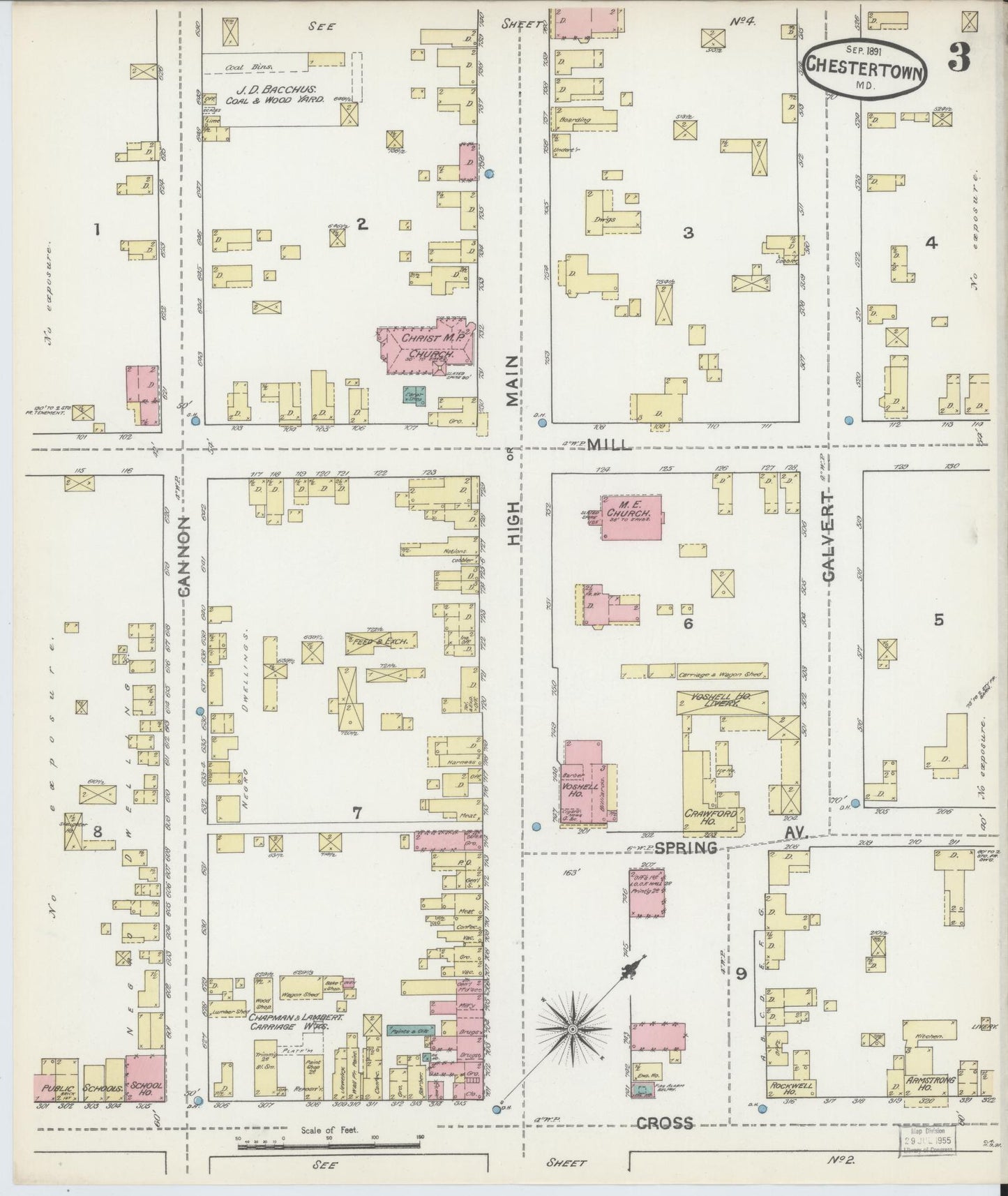 Sanborn Fire Insurance Map from Chestertown, Kent County, Maryland (1891), Sheet #0003 - Historic Sanborn Fire Insurance Map Print, vintage old map wall art, antique decor, genealogy gift, Maryland Maryland map