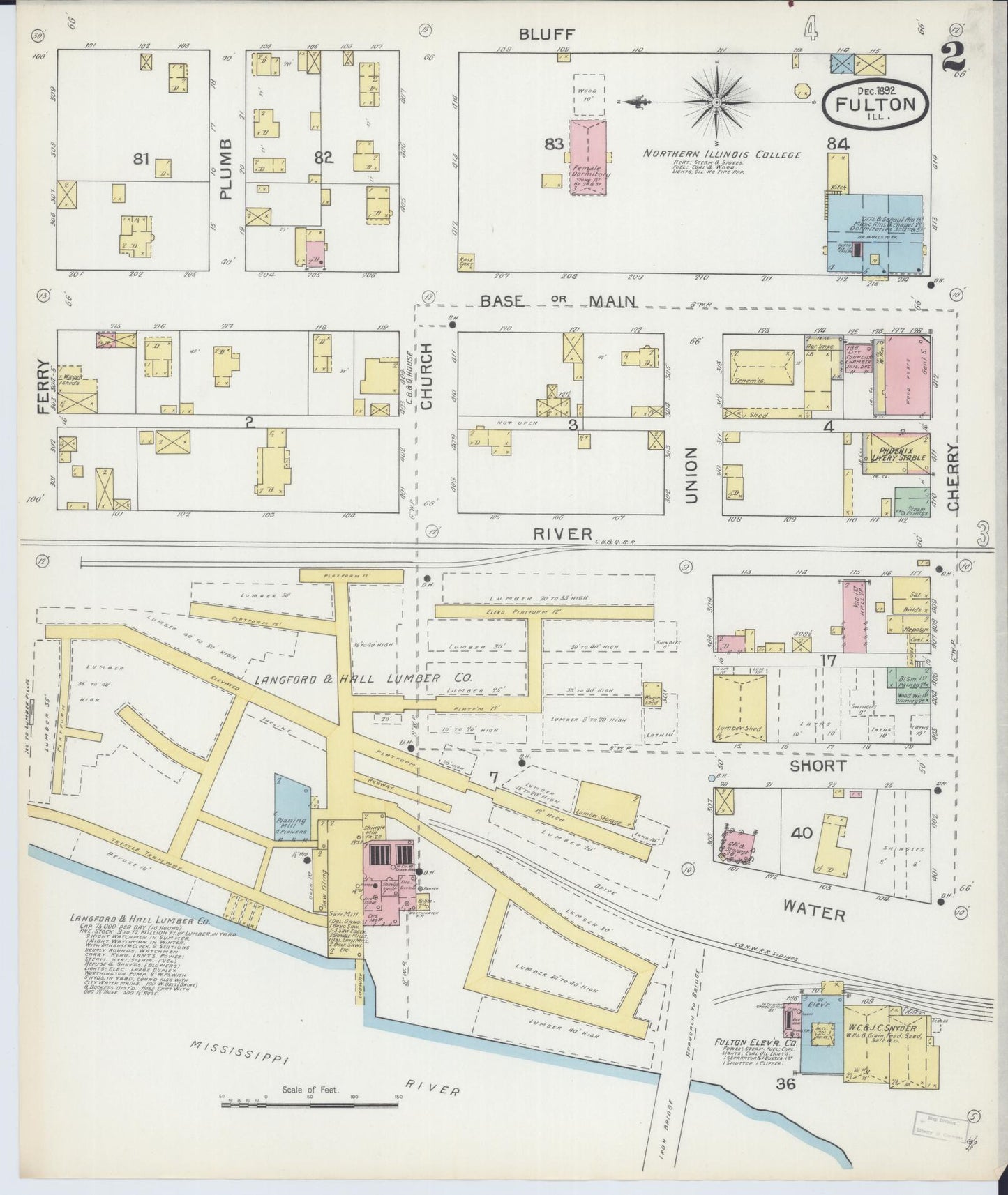 Sanborn Fire Insurance Map from Fulton, Whiteside County, Illinois (1892), Sheet #0002 - Historic Sanborn Fire Insurance Map Print, vintage old map wall art, antique decor, genealogy gift, Illinois Illinois map