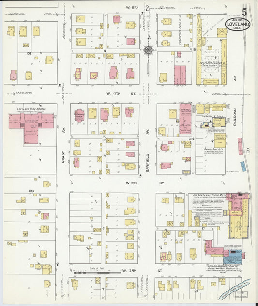 Sanborn Fire Insurance Map from Loveland, Larimer County, Colorado (1918), Sheet #0005 - Historic Sanborn Fire Insurance Map Print, vintage old map wall art, antique decor, genealogy gift, Colorado Colorado map