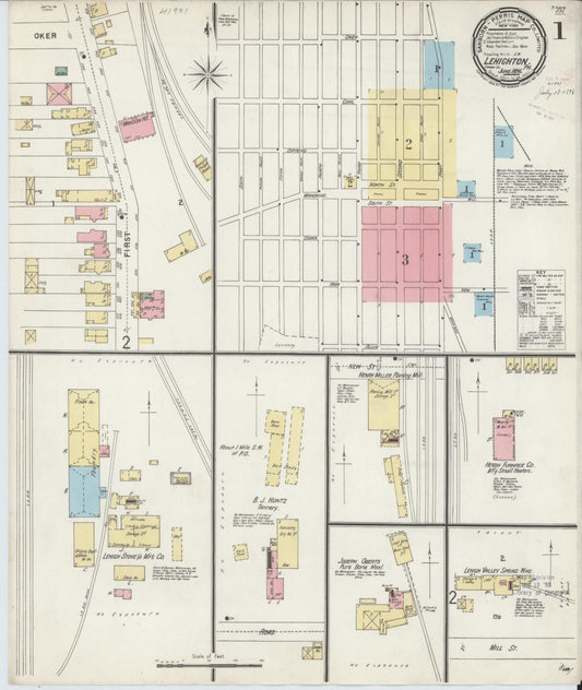 Sanborn Fire Insurance Map from Lehighton, Carbon County, Pennsylvania (1896), Sheet #0001 - Historic Sanborn Fire Insurance Map Print, vintage old map wall art, antique decor, genealogy gift, Pennsylvania Pennsylvania map