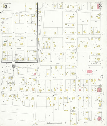 Sanborn Fire Insurance Map from Sanger, Denton County, Texas (1935), Sheet #0003 - Complete Map Set gallery image, historic Sanborn map, vintage wall art, Texas Texas
