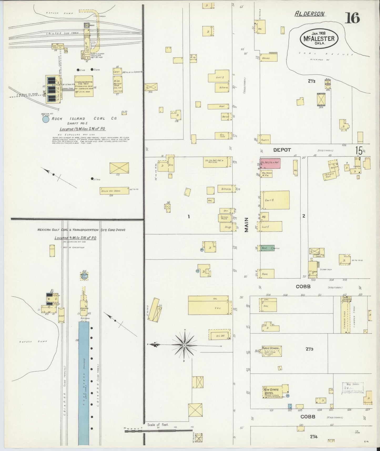 Sanborn Fire Insurance Map from McAlester, Pittsburg County, Oklahoma (1908), Sheet #0016 - Historic Sanborn Fire Insurance Map Print, vintage old map wall art, antique decor, genealogy gift, Oklahoma Oklahoma map