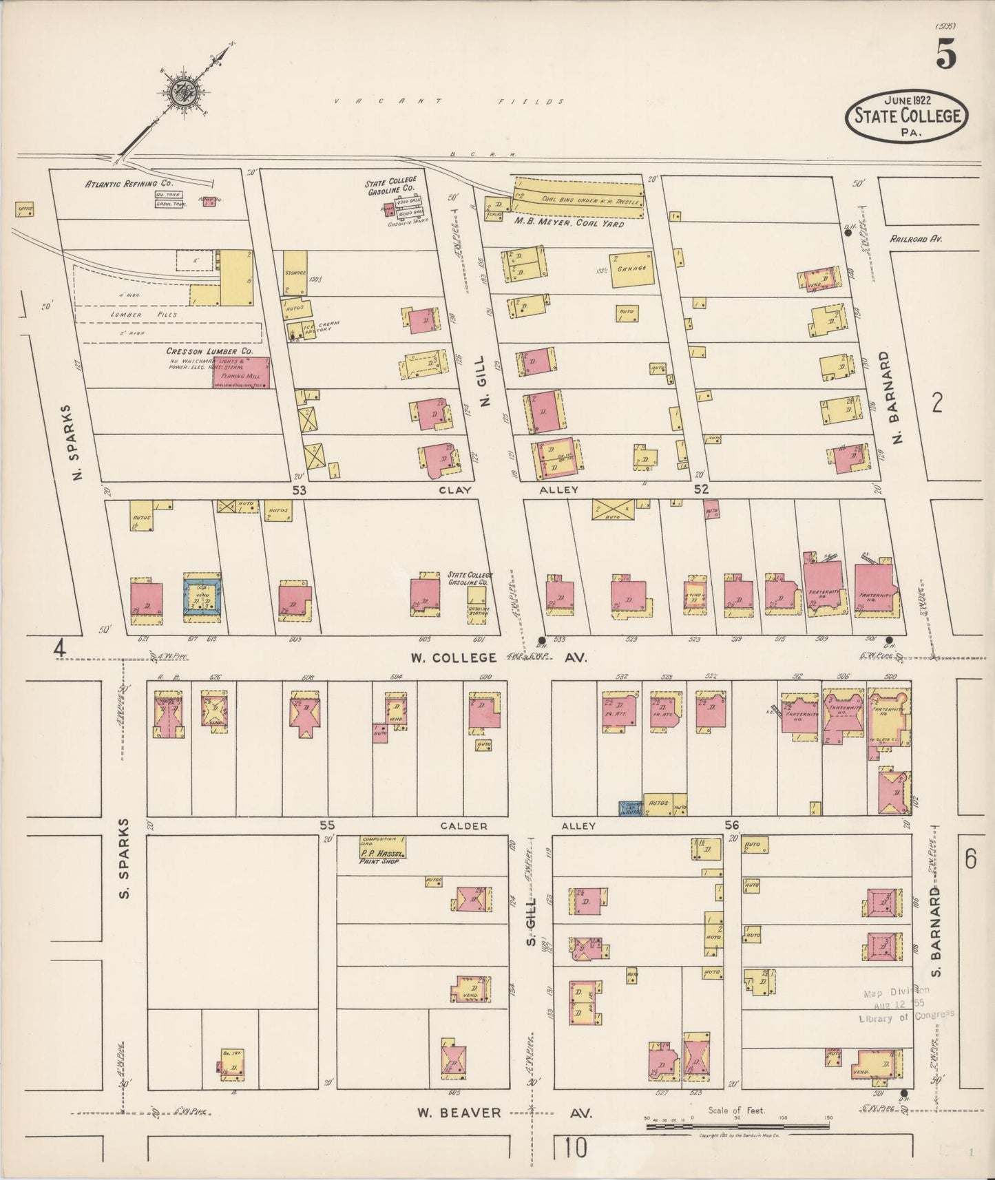 Sanborn Fire Insurance Map from State College, Centre County, Pennsylvania (1922), Sheet #0005 - Complete Map Set gallery image, historic Sanborn map, vintage wall art, Pennsylvania Pennsylvania
