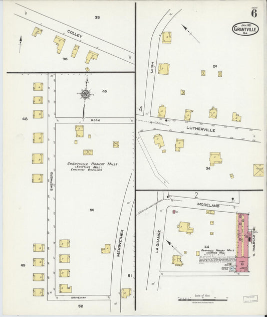 Sanborn Fire Insurance Map from Grantville, Coweta County, Georgia (1921), Sheet #0006 - Historic Sanborn Fire Insurance Map Print, vintage old map wall art, antique decor, genealogy gift, Georgia Georgia map