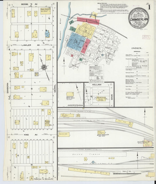 Sanborn Fire Insurance Map from Chamberlain, Brule County, South Dakota (1909), Sheet #0001 - Complete Map Set gallery image, historic Sanborn map, vintage wall art, South Dakota South Dakota