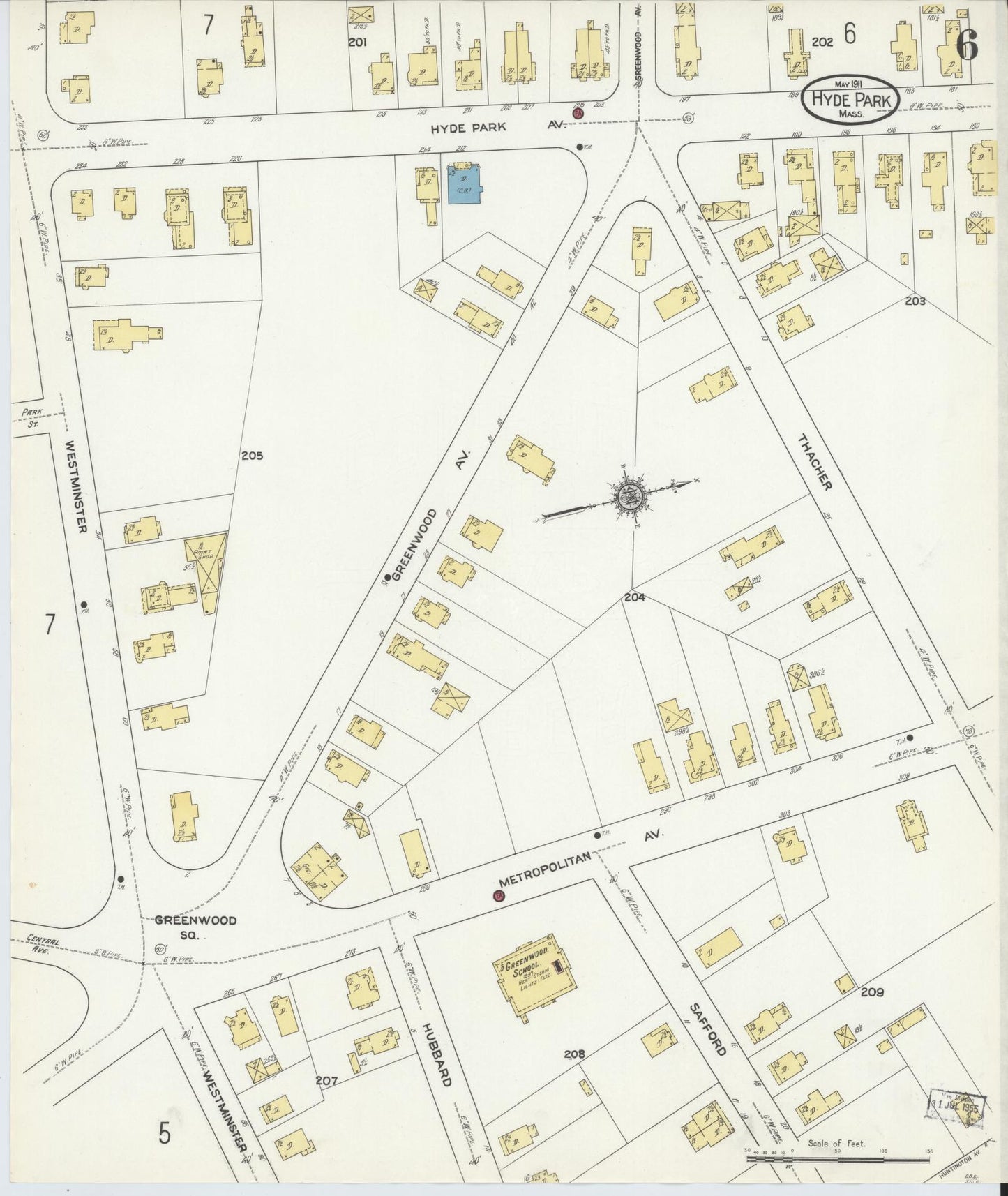 Sanborn Fire Insurance Map from Hyde Park, Norfolk County, Massachusetts (1911), Sheet #0006 - Complete Map Set gallery image, historic Sanborn map, vintage wall art, Massachusetts Massachusetts