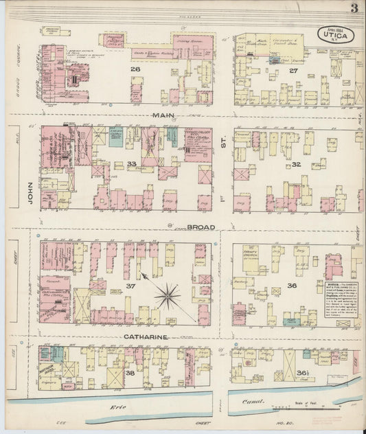 Sanborn Fire Insurance Map from Utica, Oneida County, New York (1884), Sheet #0003 - Historic Sanborn Fire Insurance Map Print, vintage old map wall art, antique decor, genealogy gift, New York New York map
