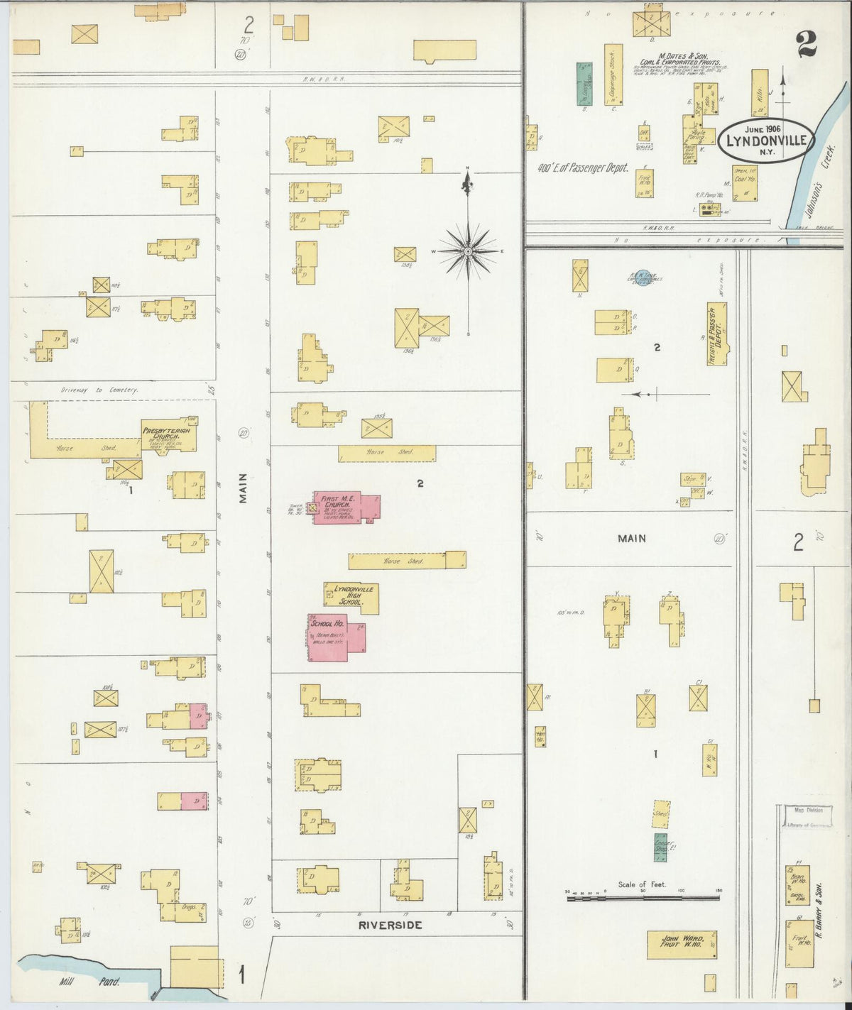 Sanborn Fire Insurance Map from Lyndonville, Orleans County, New York (1906), Sheet #0002 - Complete Map Set gallery image, historic Sanborn map, vintage wall art, New York New York
