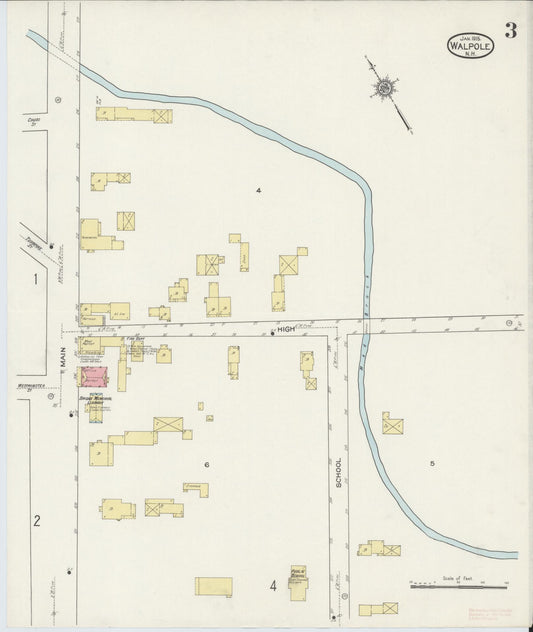 Sanborn Fire Insurance Map from Walpole, Cheshire County, New Hampshire (1915), Sheet #0003 - Historic Sanborn Fire Insurance Map Print, vintage old map wall art, antique decor, genealogy gift, New Hampshire New Hampshire map