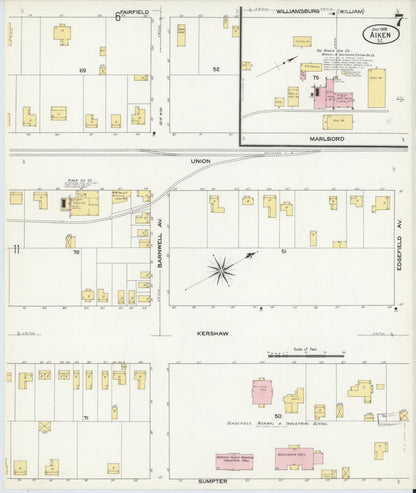 Sanborn Fire Insurance Map from Aiken, Aiken County, South Carolina (1909), Sheet #0007 - Complete Map Set gallery image, historic Sanborn map, vintage wall art, South Carolina South Carolina