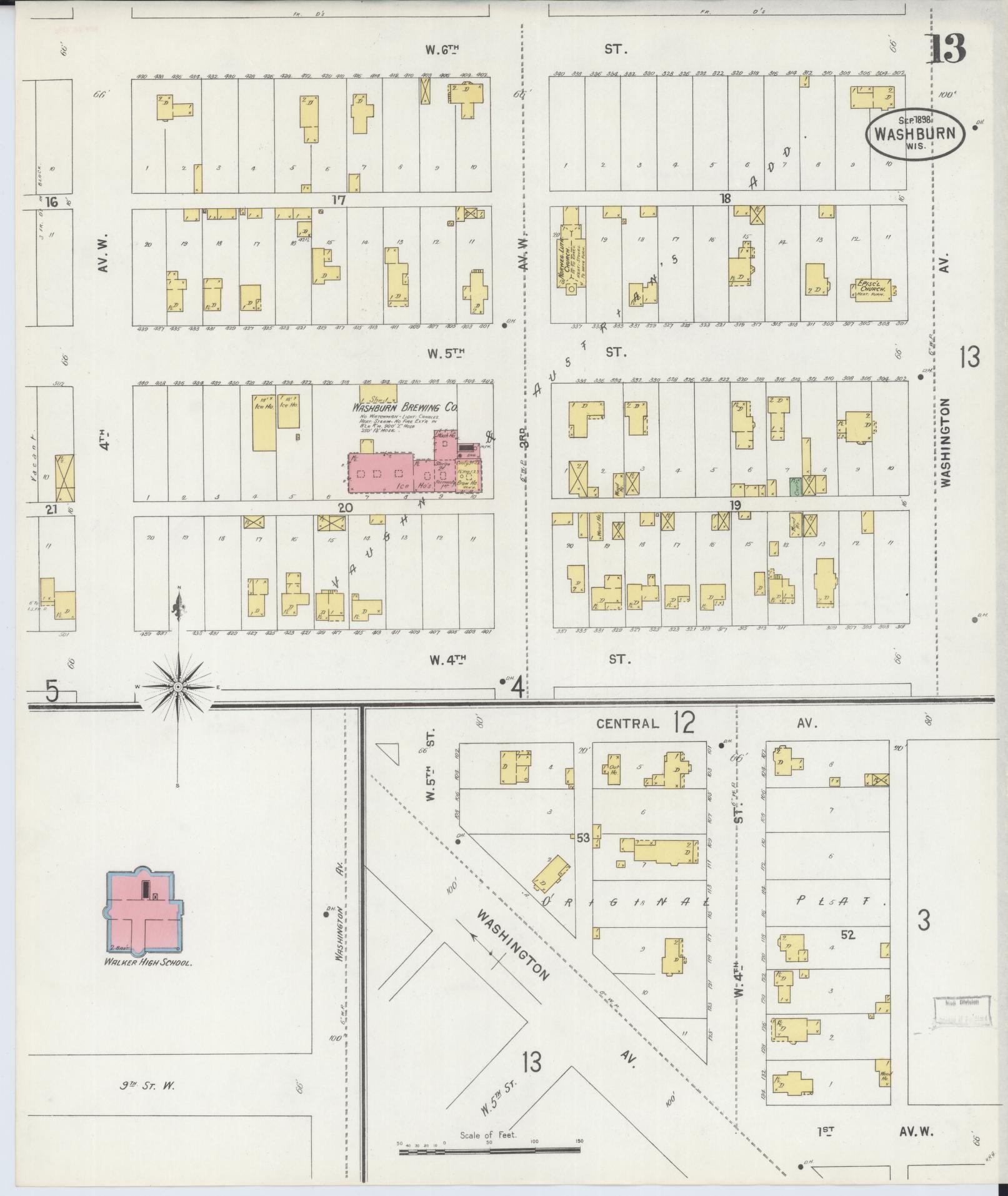 Sanborn Fire Insurance Map from Washburn, Bayfield County, Wisconsin (1898), Sheet #0013 - Historic Sanborn Fire Insurance Map Print, vintage old map wall art, antique decor, genealogy gift, Wisconsin Wisconsin map