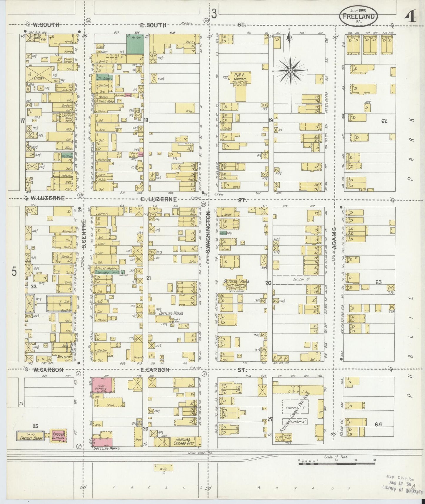 Sanborn Fire Insurance Map from Freeland, Luzerne County, Pennsylvania (1900), Sheet #0004 - Historic Sanborn Fire Insurance Map Print, vintage old map wall art, antique decor, genealogy gift, Pennsylvania Pennsylvania map