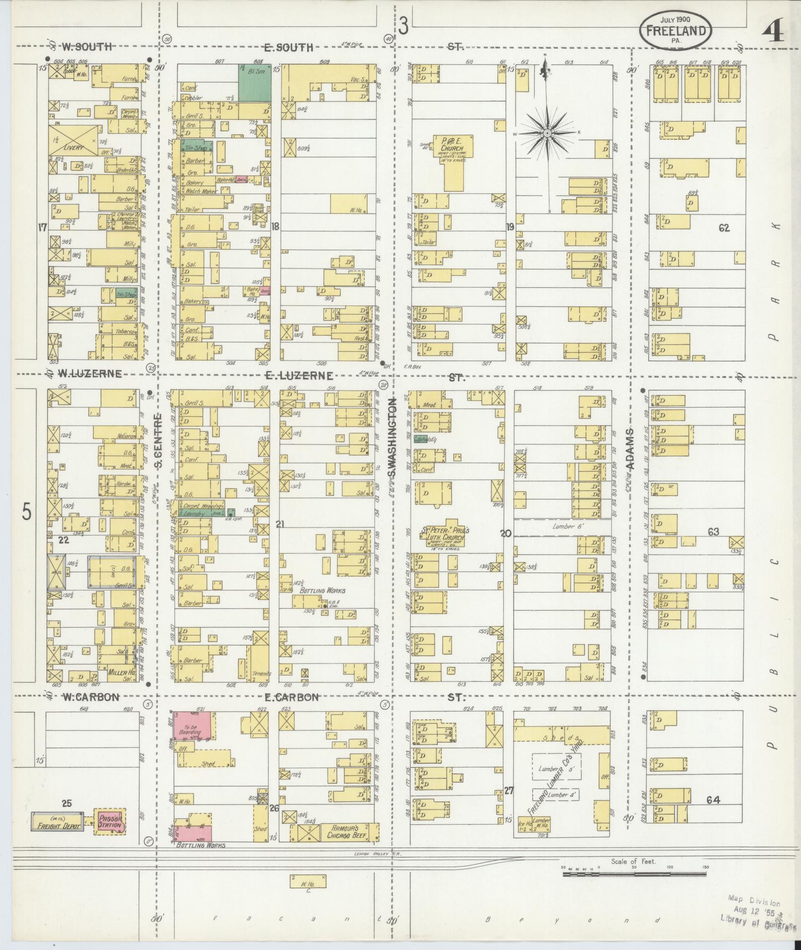 Sanborn Fire Insurance Map from Freeland, Luzerne County, Pennsylvania (1900), Sheet #0004 - Historic Sanborn Fire Insurance Map Print, vintage old map wall art, antique decor, genealogy gift, Pennsylvania Pennsylvania map