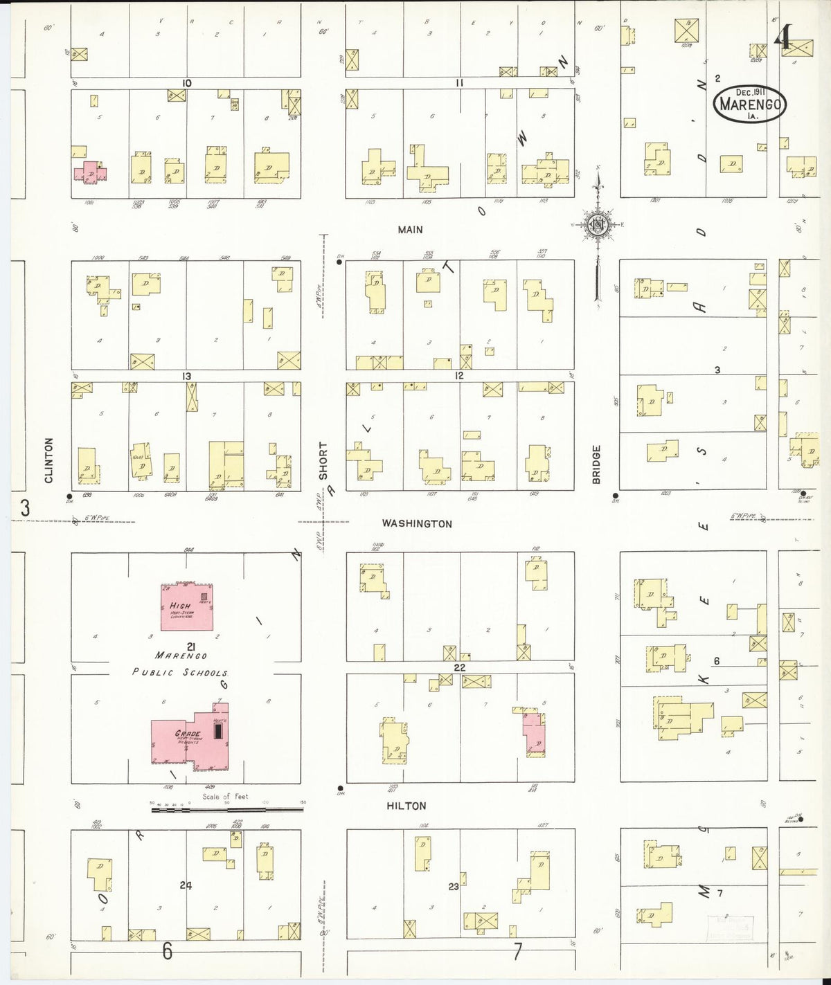 Sanborn Fire Insurance Map from Marengo, Iowa County, Iowa (1911), Sheet #0004 - Historic Sanborn Fire Insurance Map Print, vintage old map wall art