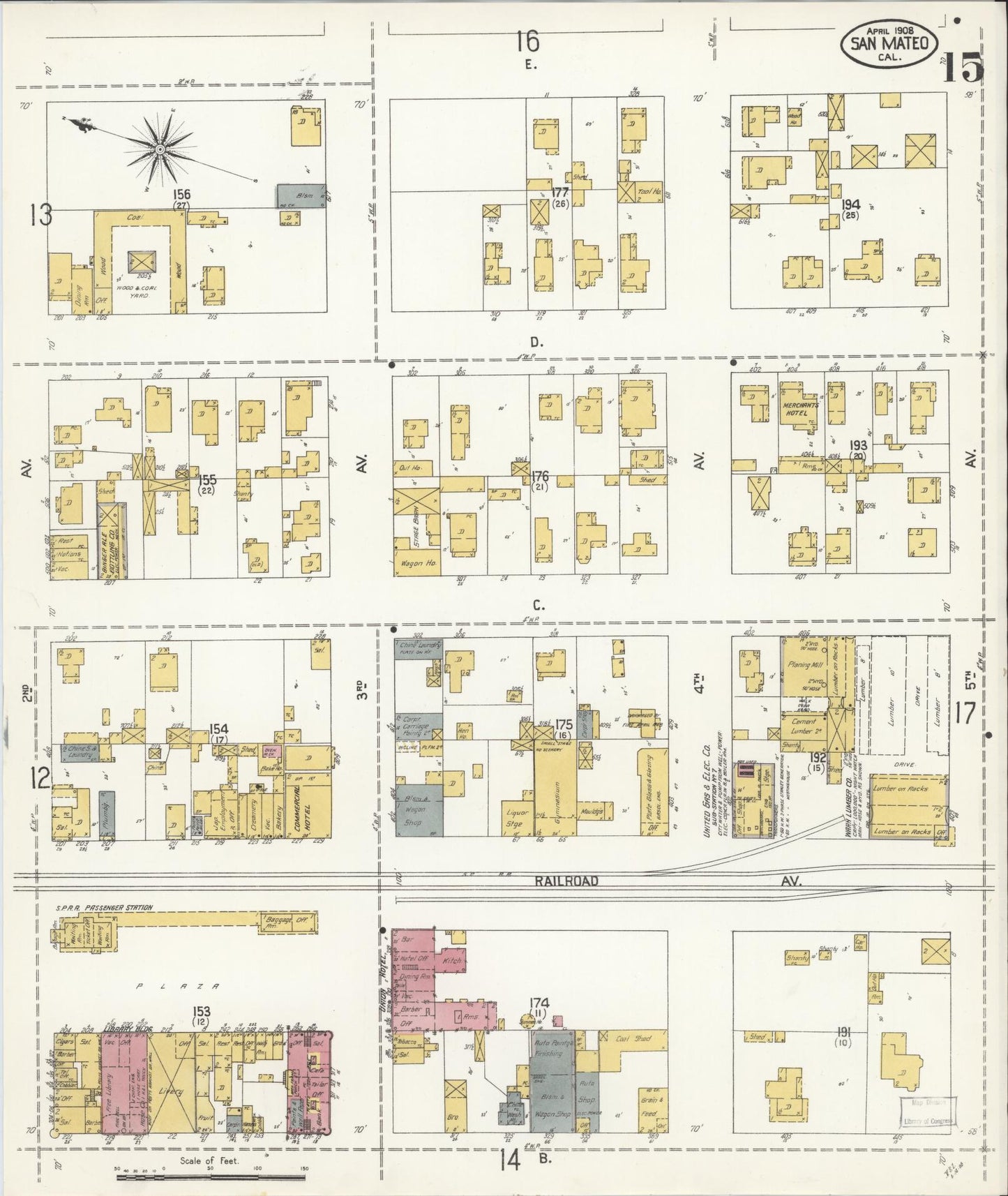 Sanborn Fire Insurance Map from San Mateo, San Mateo County, California (1908), Sheet #0015 - Complete Map Set gallery image, historic Sanborn map, vintage wall art, California California