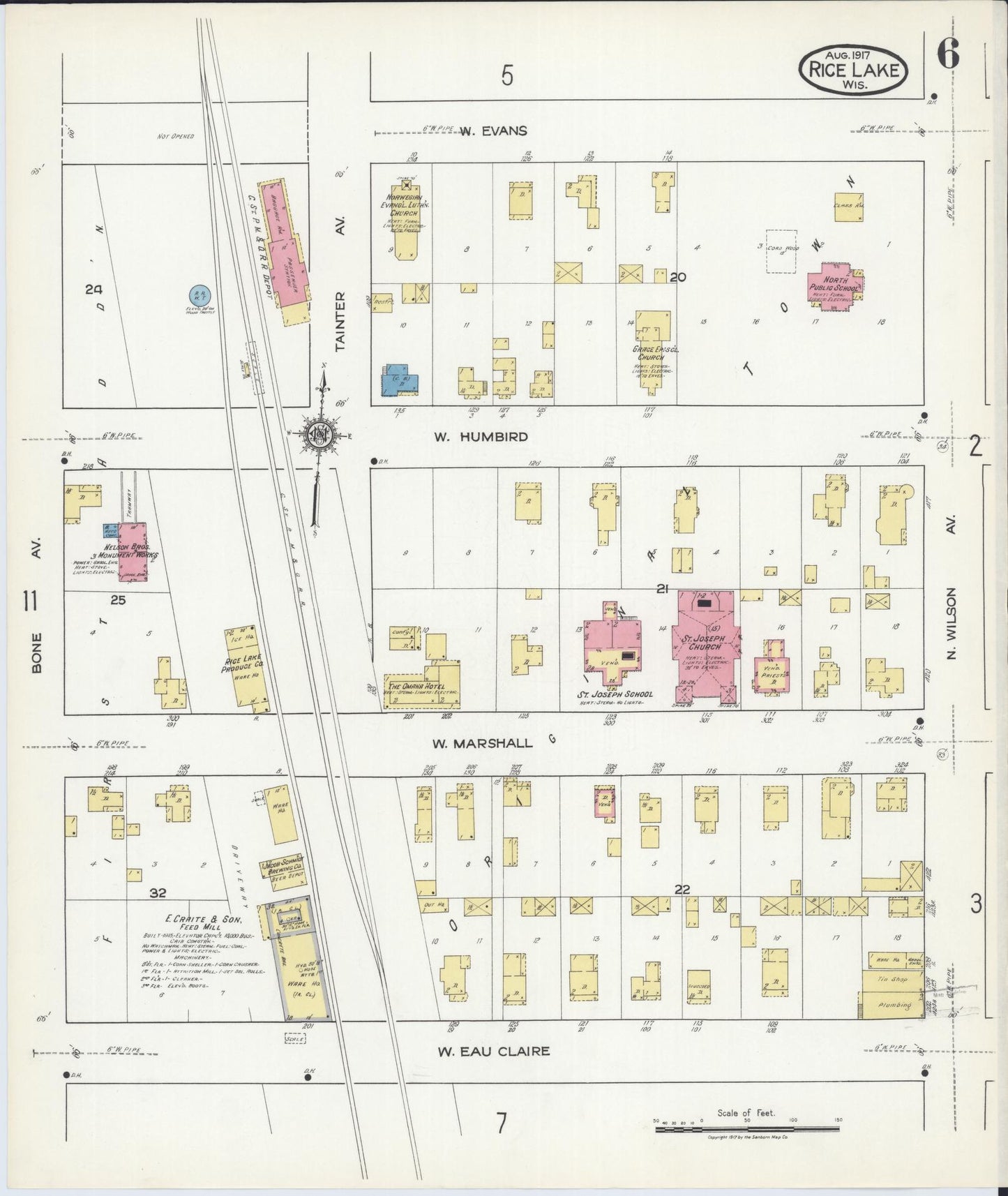 Sanborn Fire Insurance Map from Rice Lake, Barron County, Wisconsin (1917), Sheet #0006 - Complete Map Set gallery image, historic Sanborn map, vintage wall art, Wisconsin Wisconsin