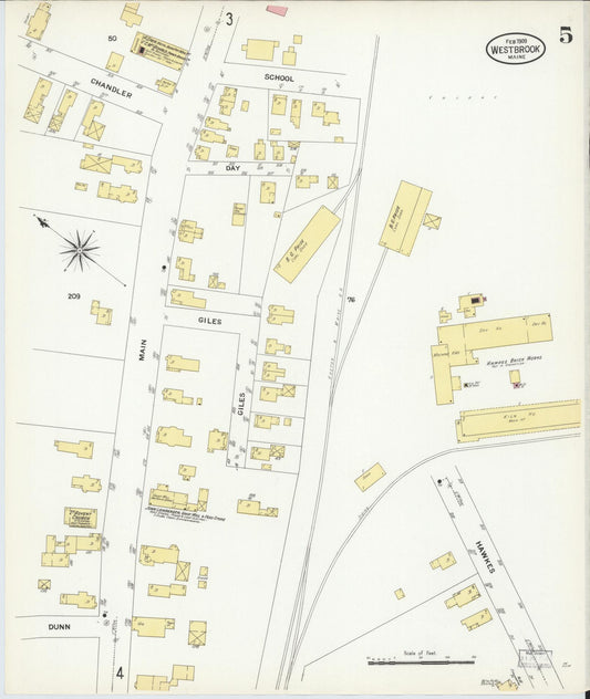 Sanborn Fire Insurance Map from Westbrook, Cumberland County, Maine (1909), Sheet #0005 - Historic Sanborn Fire Insurance Map Print, vintage old map wall art, antique decor, genealogy gift, Maine Maine map