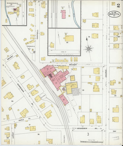 Sanborn Fire Insurance Map from Marietta, Cobb County, Georgia (1905), Sheet #0002 - Complete Map Set gallery image, historic Sanborn map, vintage wall art, Georgia Georgia
