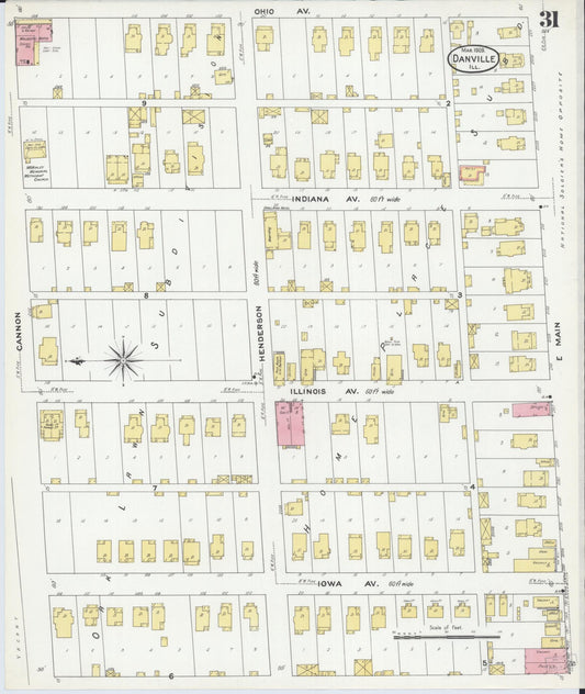 Sanborn Fire Insurance Map from Danville, Vermilion County, Illinois (1909), Sheet #0031 - Historic Sanborn Fire Insurance Map Print, vintage old map wall art, antique decor, genealogy gift, Illinois Illinois map