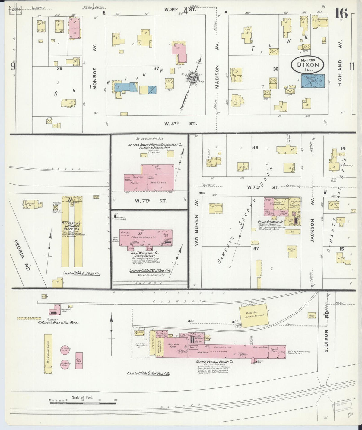 Sanborn Fire Insurance Map from Dixon, Lee County, Illinois (1910), Sheet #0016 - Complete Map Set gallery image, historic Sanborn map, vintage wall art, Illinois Illinois