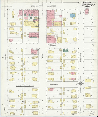 Sanborn Fire Insurance Map from Monticello, White County, Indiana (1909), Sheet #0005 - Historic Sanborn Fire Insurance Map Print, vintage old map wall art, antique decor, genealogy gift, Indiana Indiana map