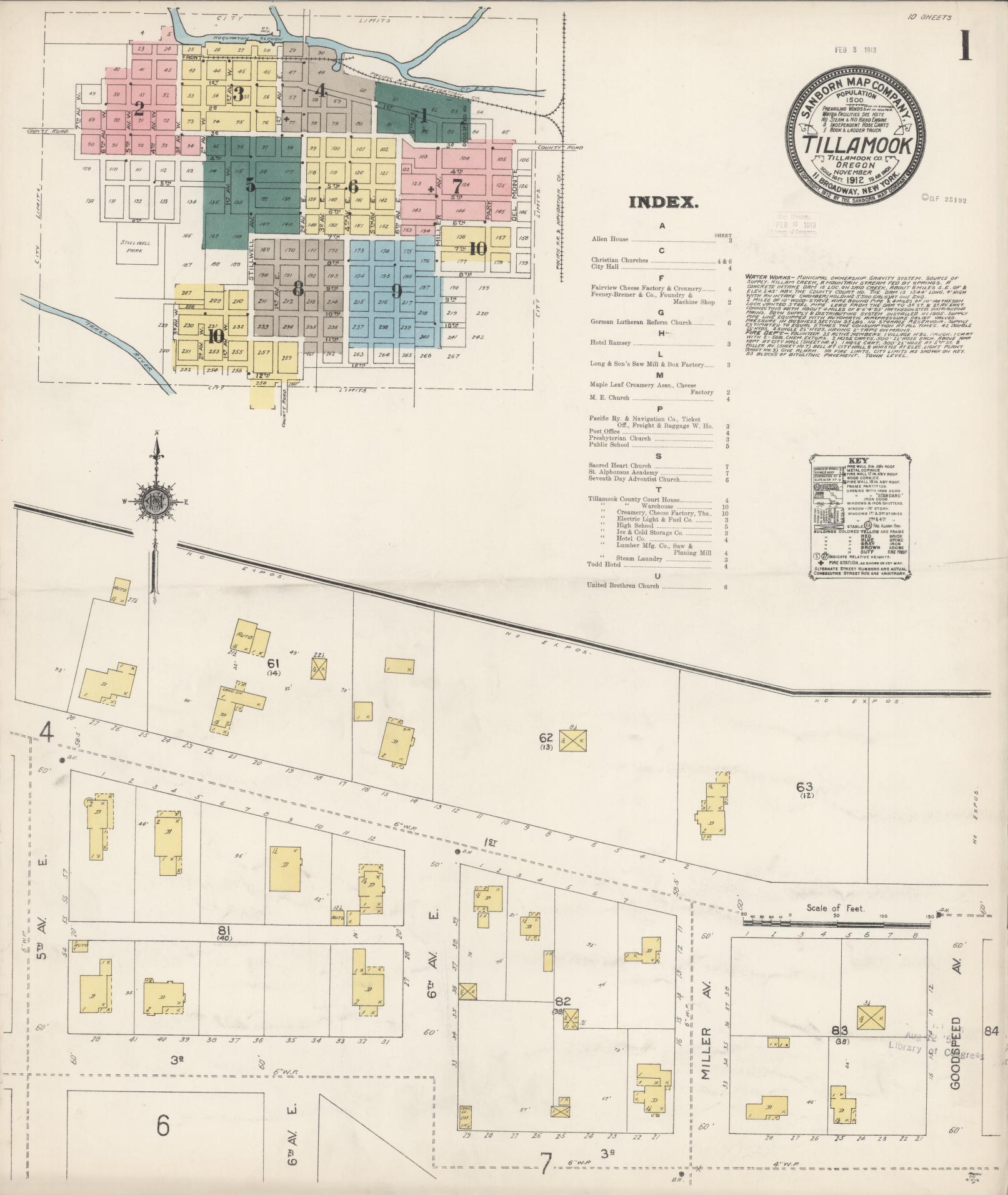 Sanborn Fire Insurance Map from Tillamook, Tillamook County, Oregon (1912), Sheet #0001 - Complete Map Set gallery image, historic Sanborn map, vintage wall art, Oregon Oregon