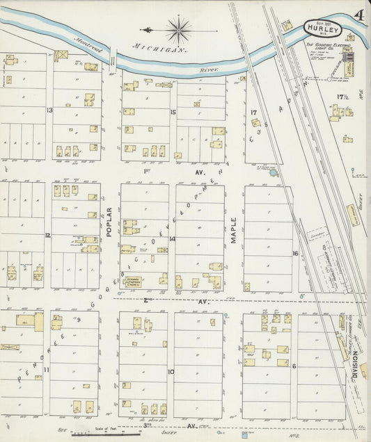 Sanborn Fire Insurance Map from Hurley, Iron County, Wisconsin (1891), Sheet #0004 - Historic Sanborn Fire Insurance Map Print, vintage old map wall art, antique decor, genealogy gift, Wisconsin Wisconsin map