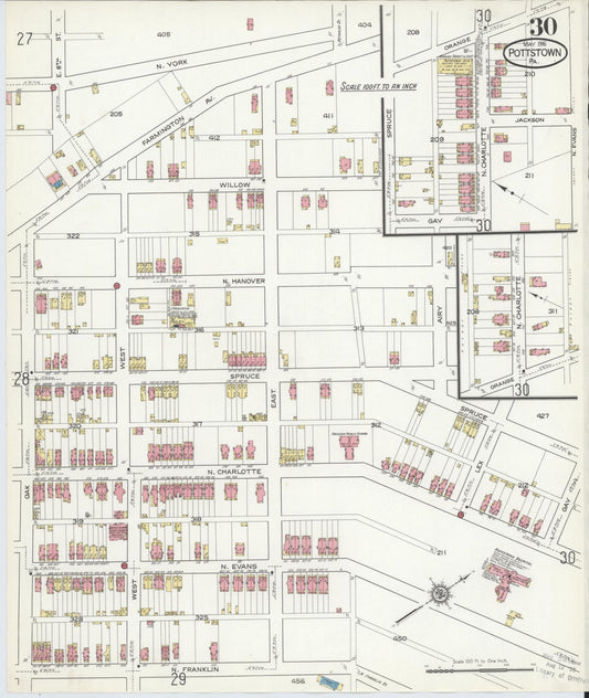 Sanborn Fire Insurance Map from Pottstown, Montgomery County, Pennsylvania (1916), Sheet #0030 - Historic Sanborn Fire Insurance Map Print, vintage old map wall art, antique decor, genealogy gift, Pennsylvania Pennsylvania map