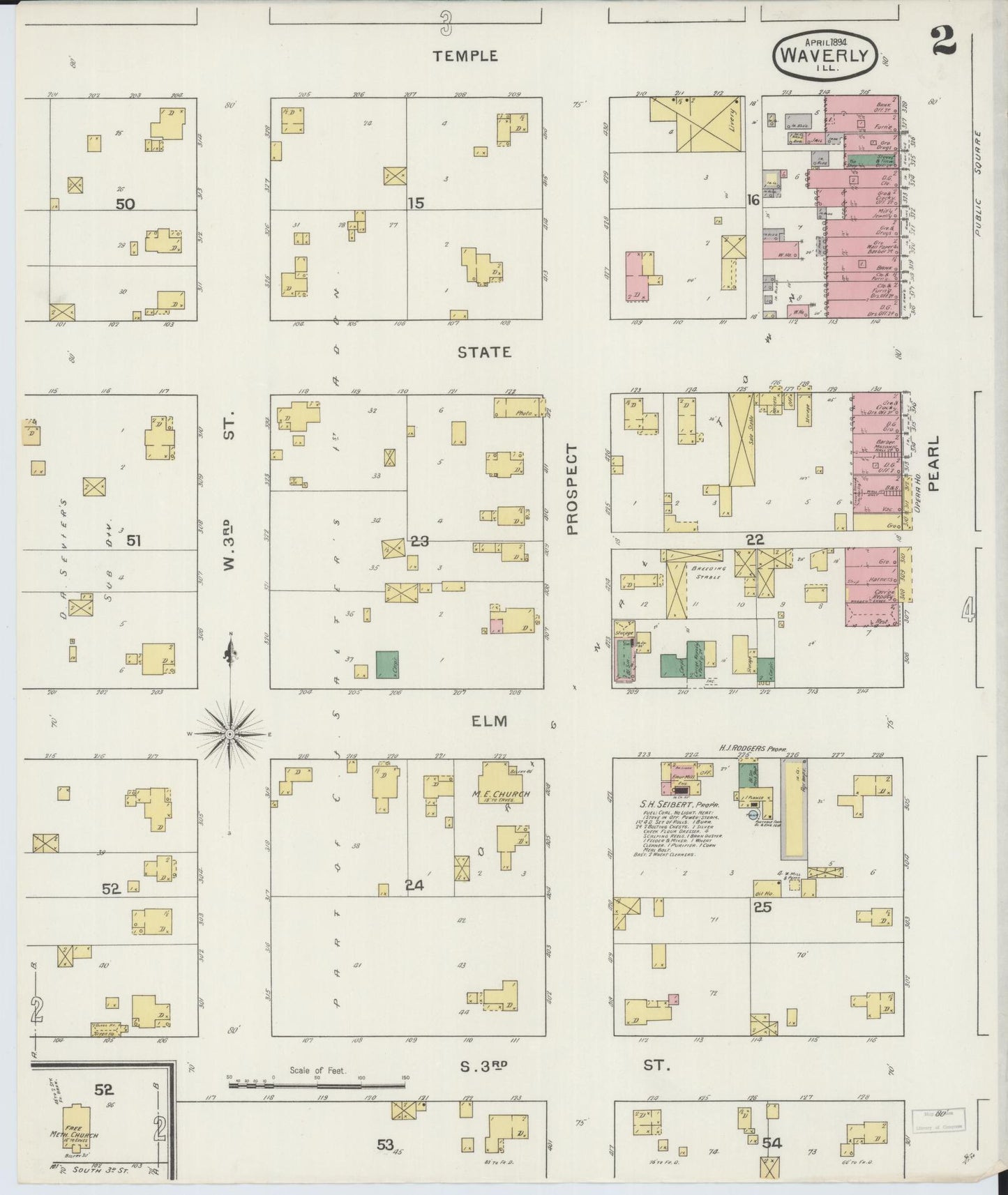 Sanborn Fire Insurance Map from Waverly, Morgan County, Illinois (1894), Sheet #0002 - Historic Sanborn Fire Insurance Map Print, vintage old map wall art, antique decor, genealogy gift, Illinois Illinois map