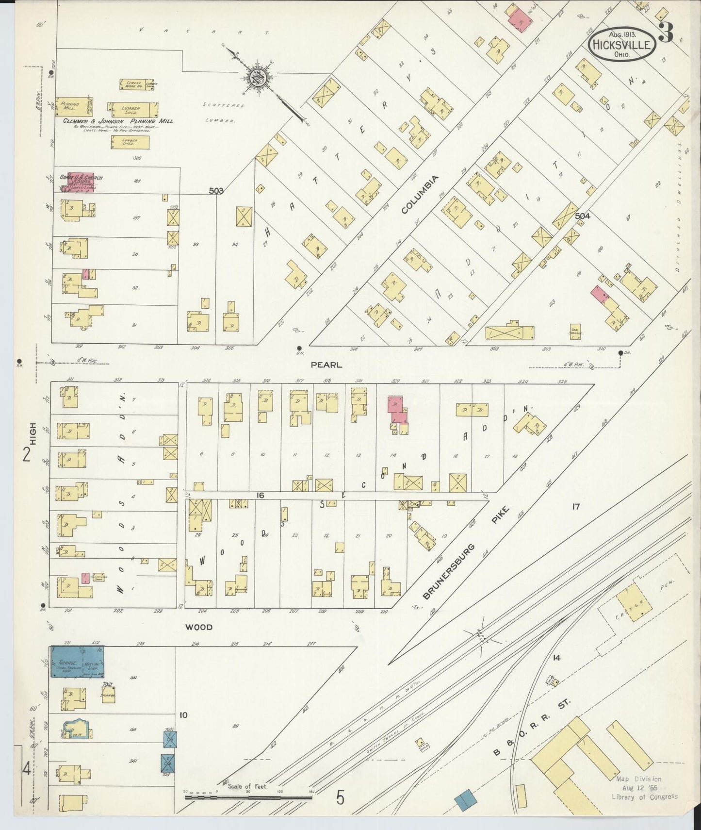 Sanborn Fire Insurance Map from Hicksville, Defiance County, Ohio (1913), Sheet #0003 - Historic Sanborn Fire Insurance Map Print, vintage old map wall art, antique decor, genealogy gift, Ohio Ohio map