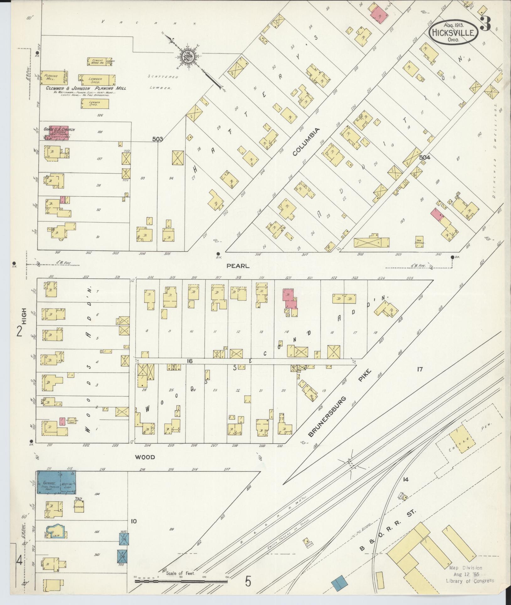 Sanborn Fire Insurance Map from Hicksville, Defiance County, Ohio (1913), Sheet #0003 - Historic Sanborn Fire Insurance Map Print, vintage old map wall art, antique decor, genealogy gift, Ohio Ohio map
