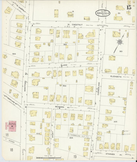 Sanborn Fire Insurance Map from Asheville, Buncombe County, North Carolina (1913), Sheet #0015 - Historic Sanborn Fire Insurance Map Print, vintage old map wall art, antique decor, genealogy gift, North Carolina North Carolina map