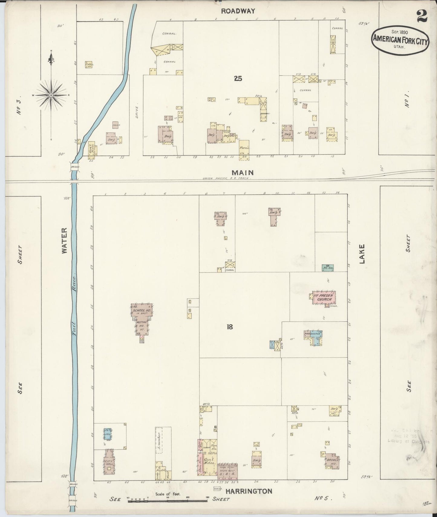 Sanborn Fire Insurance Map from American Fork, Utah County, Utah (1890), Sheet #0002 - Historic Sanborn Fire Insurance Map Print, vintage old map wall art, antique decor, genealogy gift, American Fork Utah map