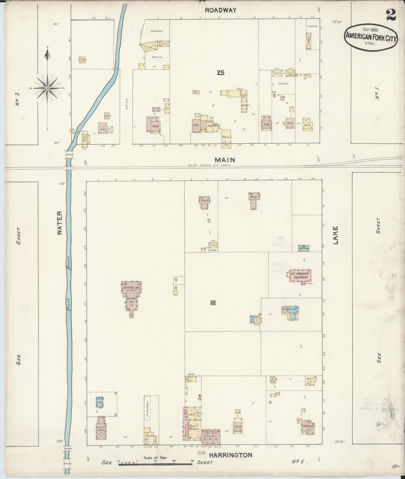 Sanborn Fire Insurance Map from American Fork, Utah County, Utah (1890), Sheet #0002 - Historic Sanborn Fire Insurance Map Print, vintage old map wall art, antique decor, genealogy gift, American Fork Utah map
