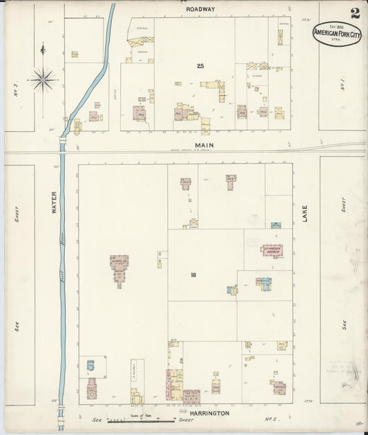 Sanborn Fire Insurance Map from American Fork, Utah County, Utah (1890), Sheet #0002 - Historic Sanborn Fire Insurance Map Print, vintage old map wall art, antique decor, genealogy gift, American Fork Utah map